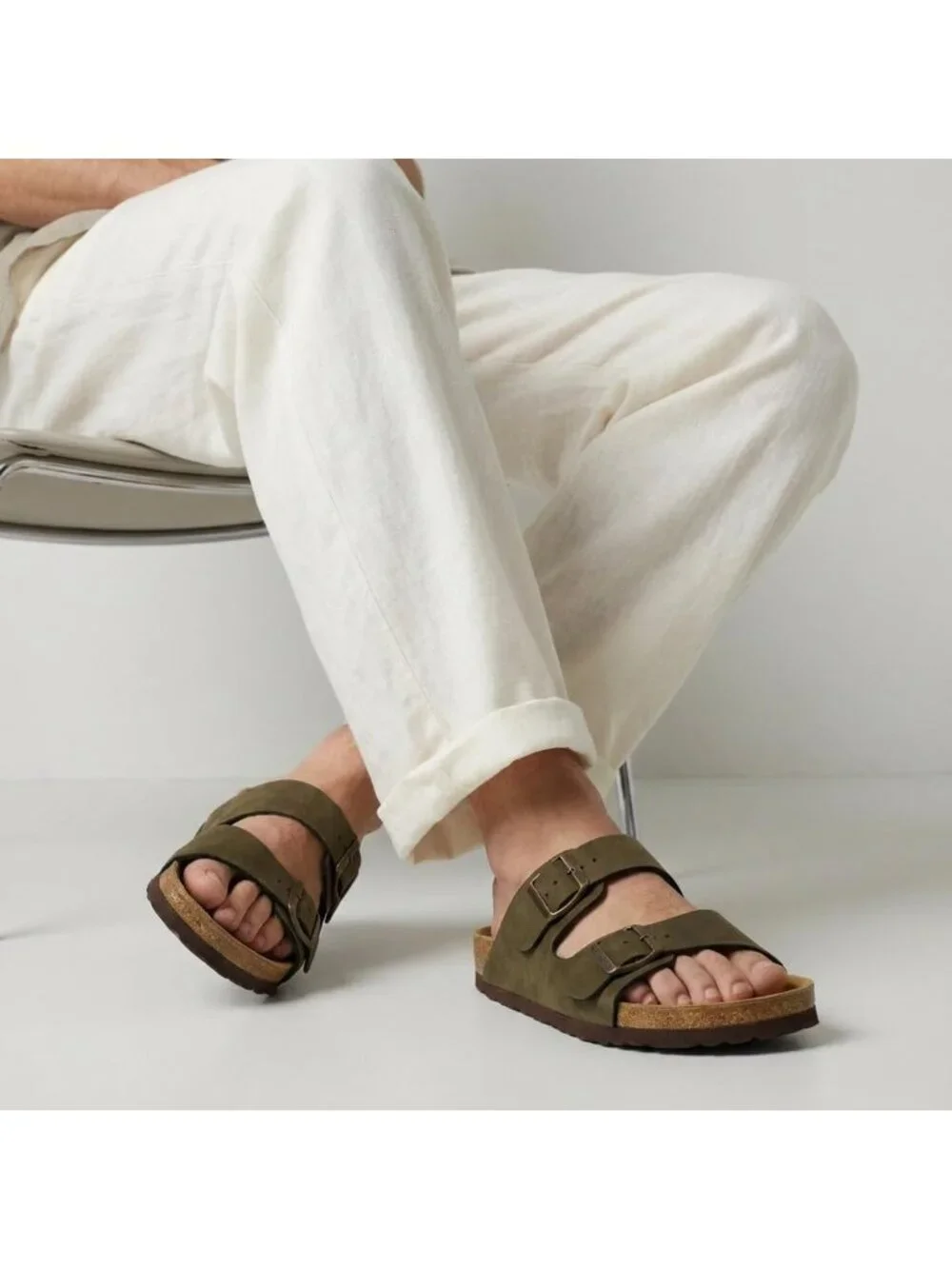 Men's Olive Lane Cork Footbed Sandals Adjustable Buckle Comfort Slides